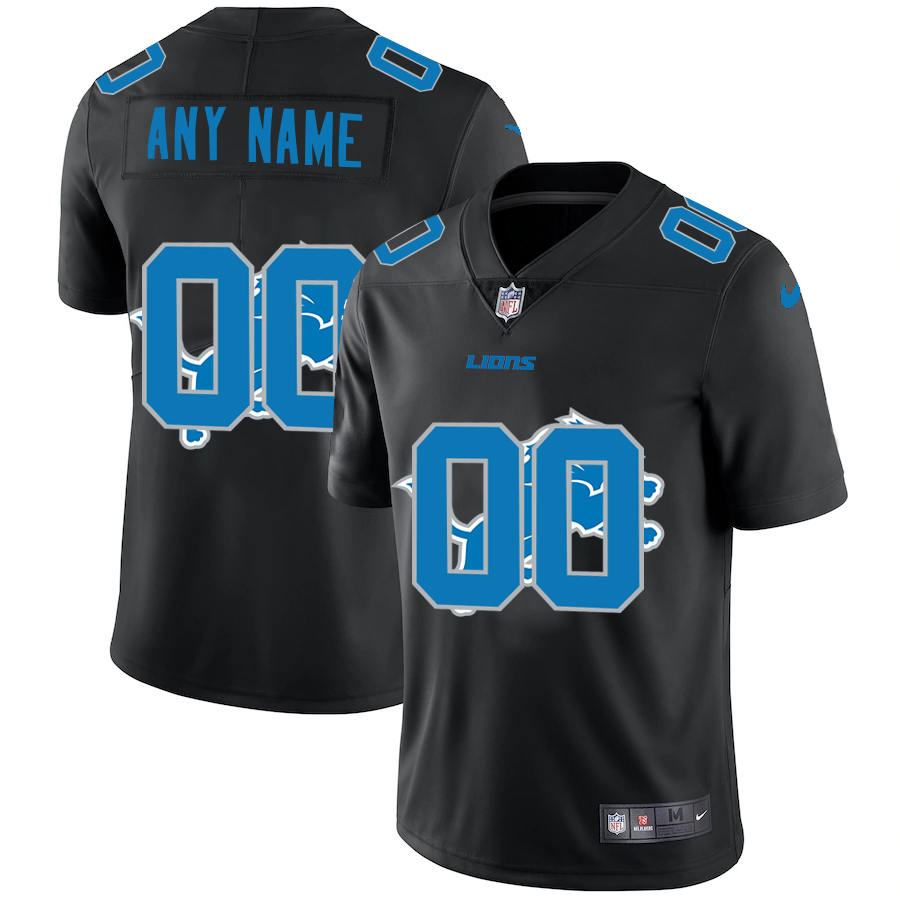 Wholesale Detroit Lions Custom Men Nike Team Logo Dual Overlap Limited NFL Jersey Black